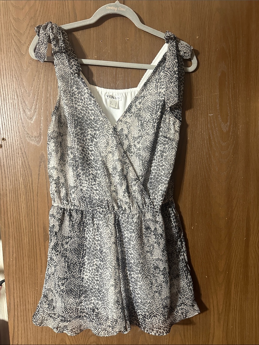 VENUS Gray & White Animal-Print Tie-Shoulder Dress